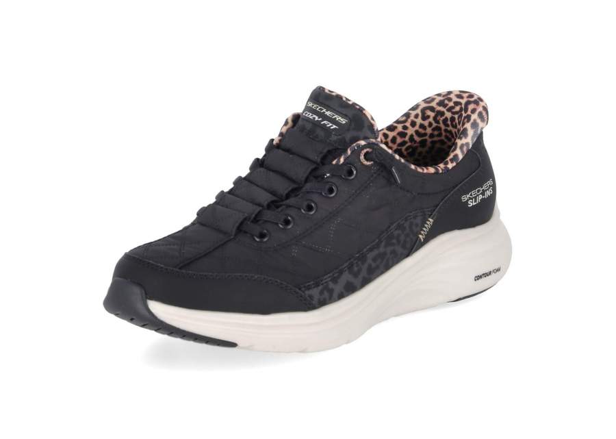 Sort Skechers Contour Foam Leopard Dream Slip-In-sko