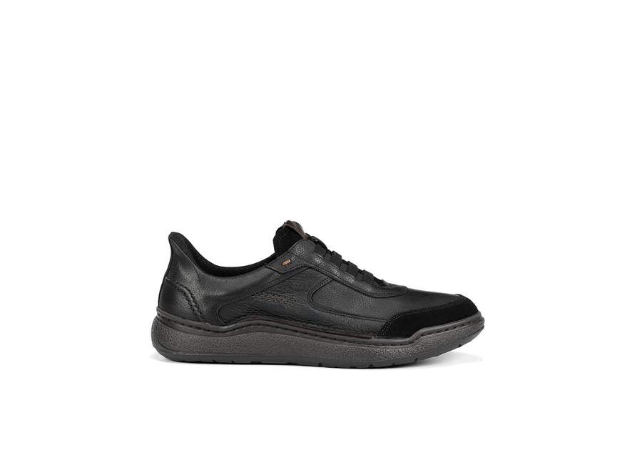 Fluchos F2253 svart lädersko med elastiska skosnören