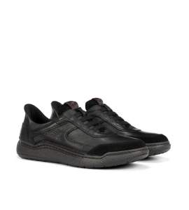 Fluchos F2253 svart lädersko med elastiska skosnören