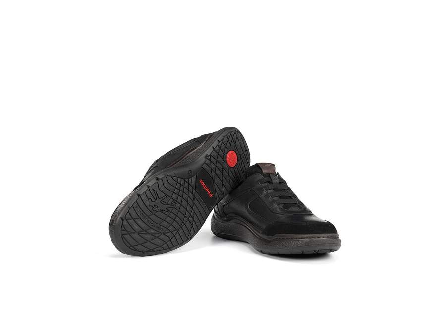 Fluchos F2253 svart lädersko med elastiska skosnören