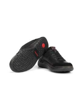 Fluchos F2253 svart lädersko med elastiska skosnören