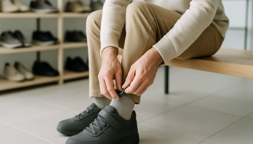 Person trying on comfortable shoes for walking for many hours